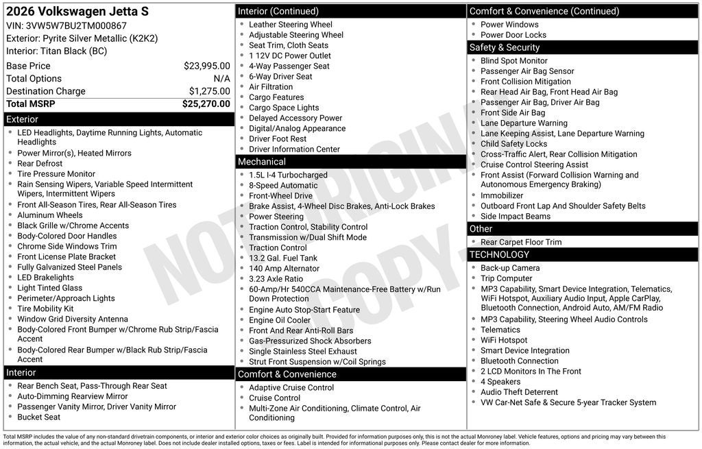 2026 Volkswagen Jetta 1.5T S