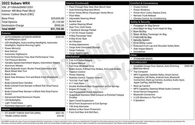 2022 Subaru WRX Manual